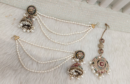 Multi Color Antique Gold Bahubali Style Bollywood Earrings