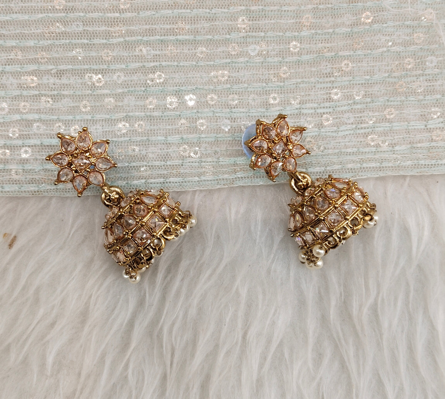 Antique Gold Jhumki Bollywood Dev Earrings