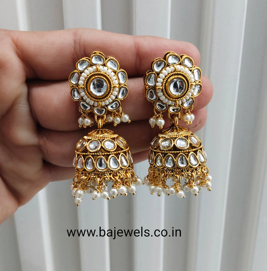 Gold Kundan Jhumki Bollywood Dev Earrings