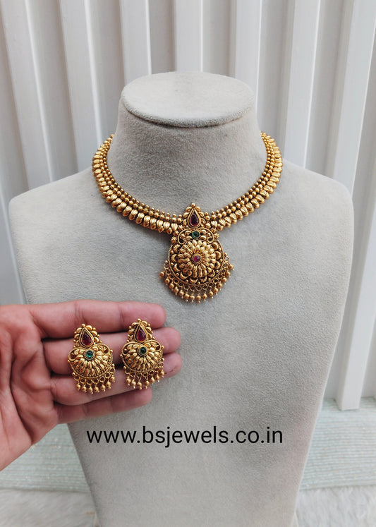 Ruby Green Gold Polki Necklace Jewellery Rana Set