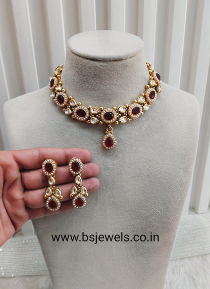 Ruby Gold Polki Necklace Jewellery Maxwel Set