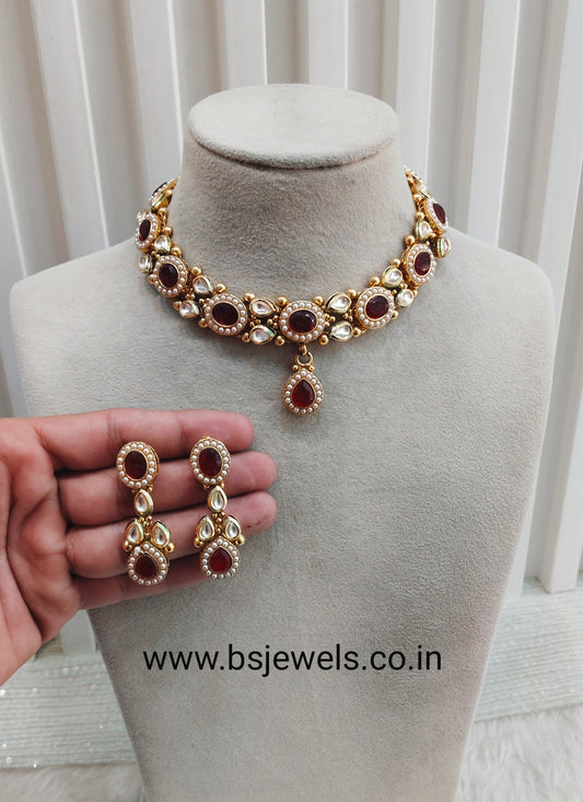 Ruby Gold Polki Necklace Jewellery Maxwel Set