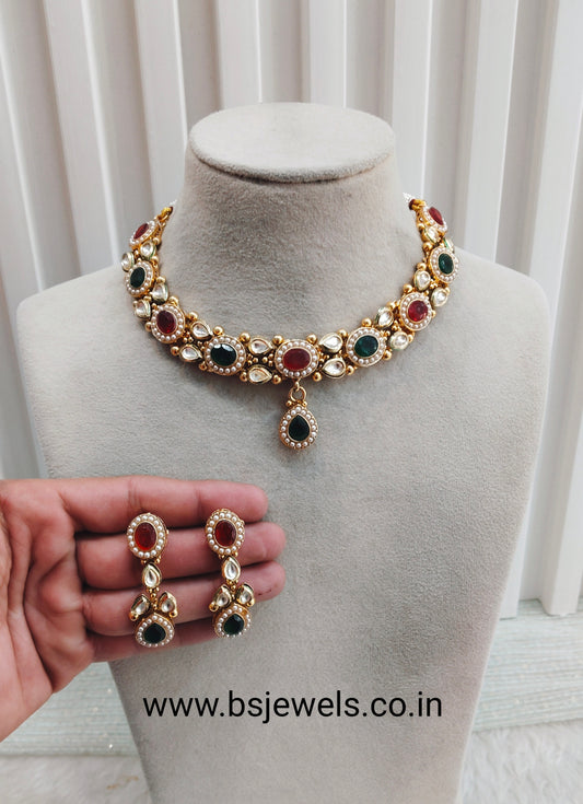 Ruby Green Gold Polki Necklace Jewellery Maxwel Set