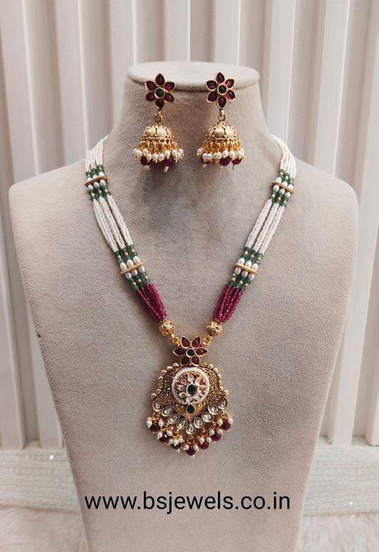 Ruby Green Gold Polki Long Rani Haar Necklace Jewellery Maxwel Set
