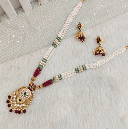 Ruby Green Gold Polki Long Rani Haar Necklace Jewellery Maxwel Set