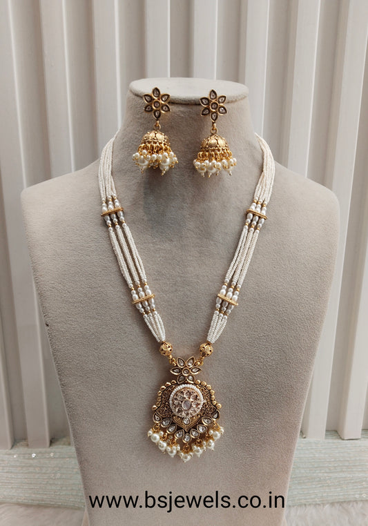 White Gold Polki Long Rani Haar Necklace Jewellery Maxwel Set