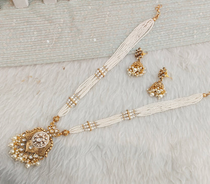 White Gold Polki Long Rani Haar Necklace Jewellery Maxwel Set