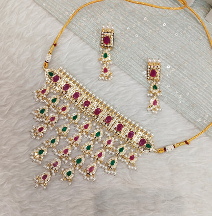 Ruby Green Jadau Punjabi Style Necklace Choker Jewellery Smith Set