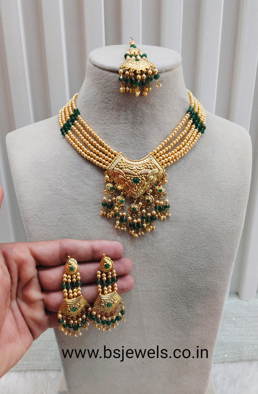 Green Gold Jadau Punjabi Style Necklace Jewellery Smith Set
