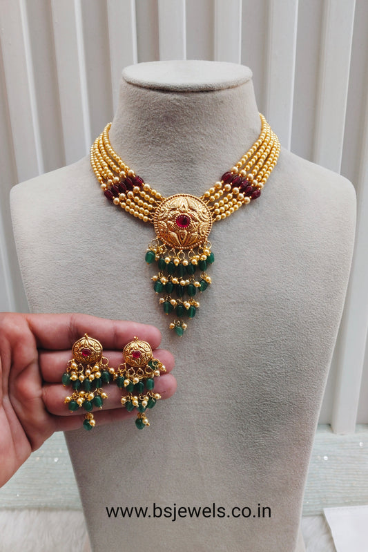 Ruby Green Gold Jadau Punjabi Style Necklace Jewellery Smith Set