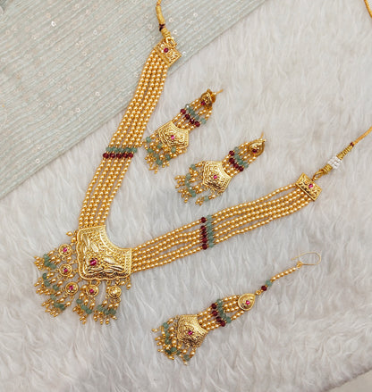 Ruby Sea Green Gold Jadau Punjabi Style Necklace Jewellery Smith Set