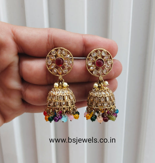 Multi Color Antique Gold Jhumki Bollywood Earrings