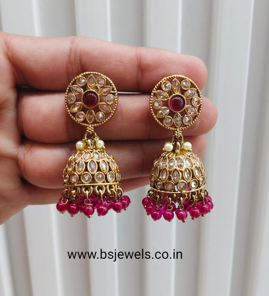 Majenta Antique Gold Jhumki Bollywood Earrings