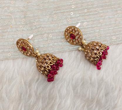 Majenta Antique Gold Jhumki Bollywood Earrings
