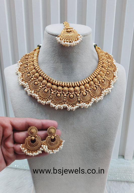 Gold Polki Necklace Jewellery Harf Set