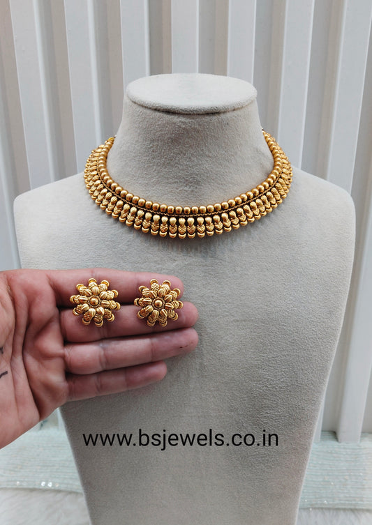 Gold Polki Necklace Jewellery Harf Set
