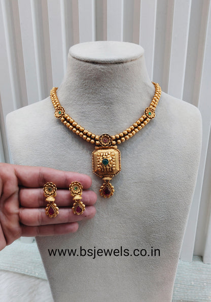 Ruby Green Gold Polki Necklace Jewellery Harf Set