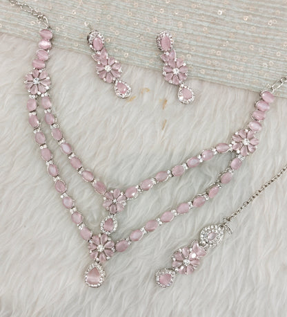 Pink Silver CZ Necklace Jewellery Harteij Set