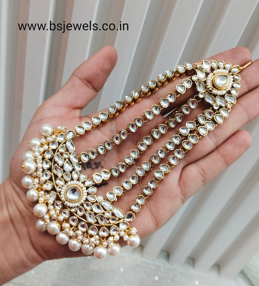 White Gold Kundan Headpassa Jhumar Jewellery