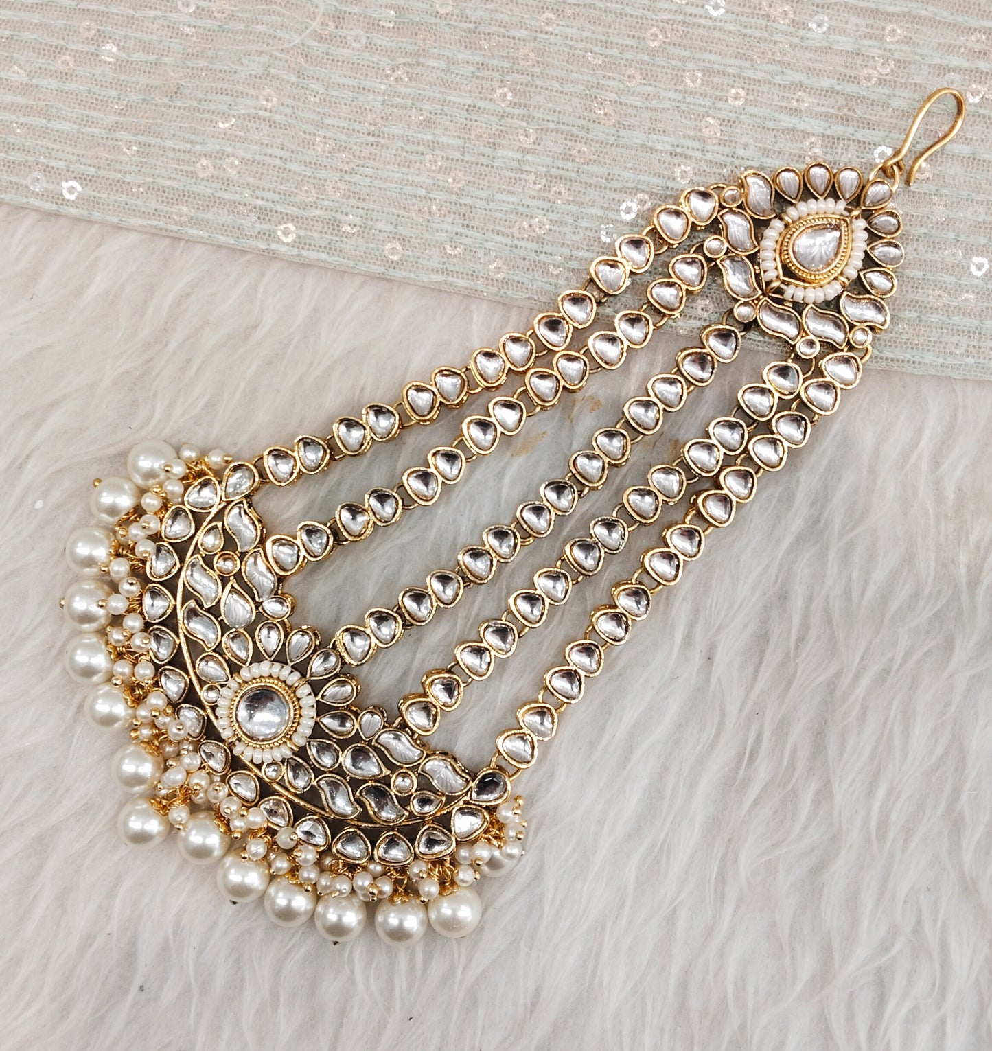 White Gold Kundan Headpassa Jhumar Jewellery