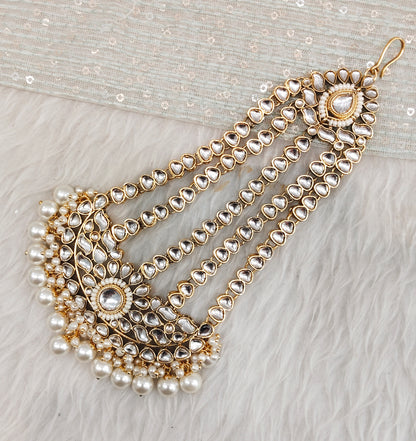 White Gold Kundan Headpassa Jhumar Jewellery