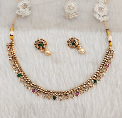 Ruby Green Gold Polki Necklace Jewellery set