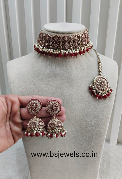 Ruby Antique Gold Choker Jewellery Mika Set