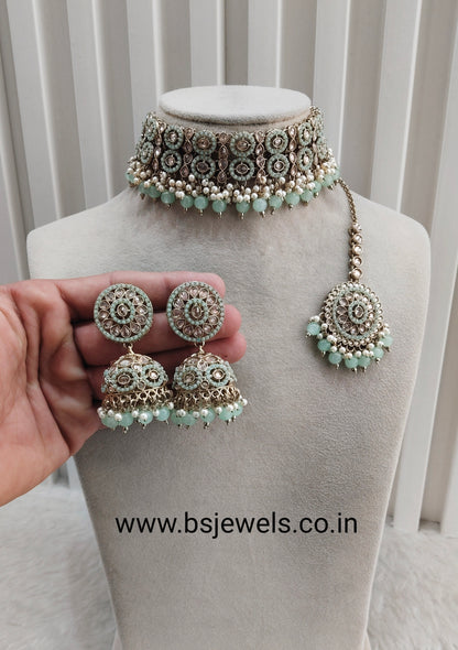 Pista Antique Gold Choker Jewellery Mika Set