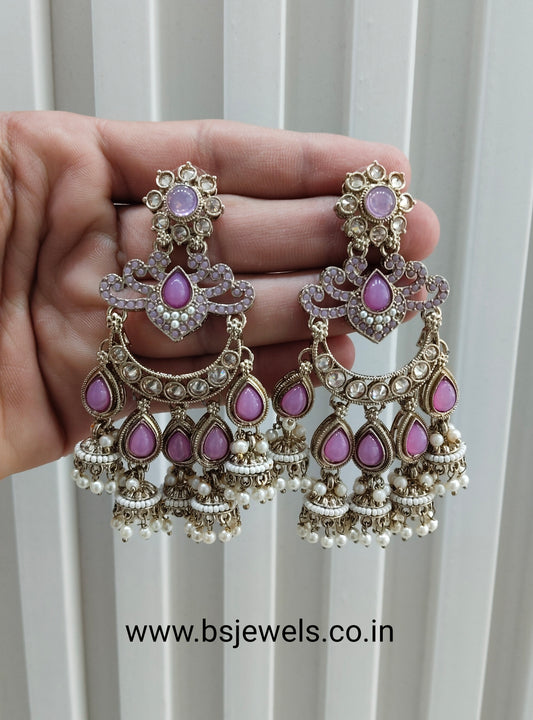 Lavender Antique Gold Bollywood Mamber Earrings