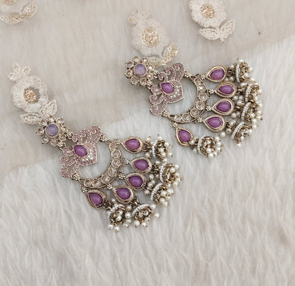Lavender Antique Gold Bollywood Mamber Earrings