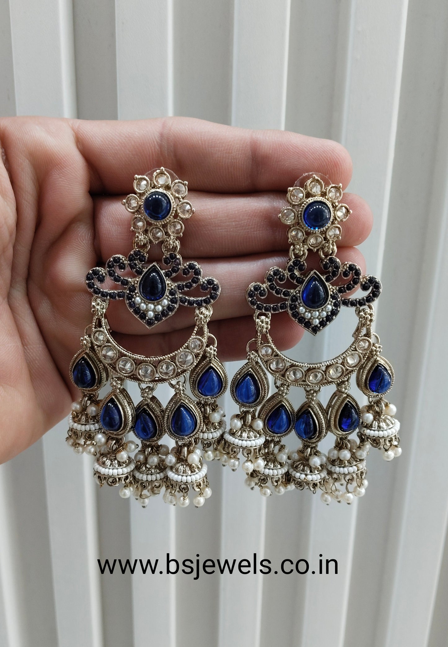 Blue Antique Gold Bollywood Mamber Earrings