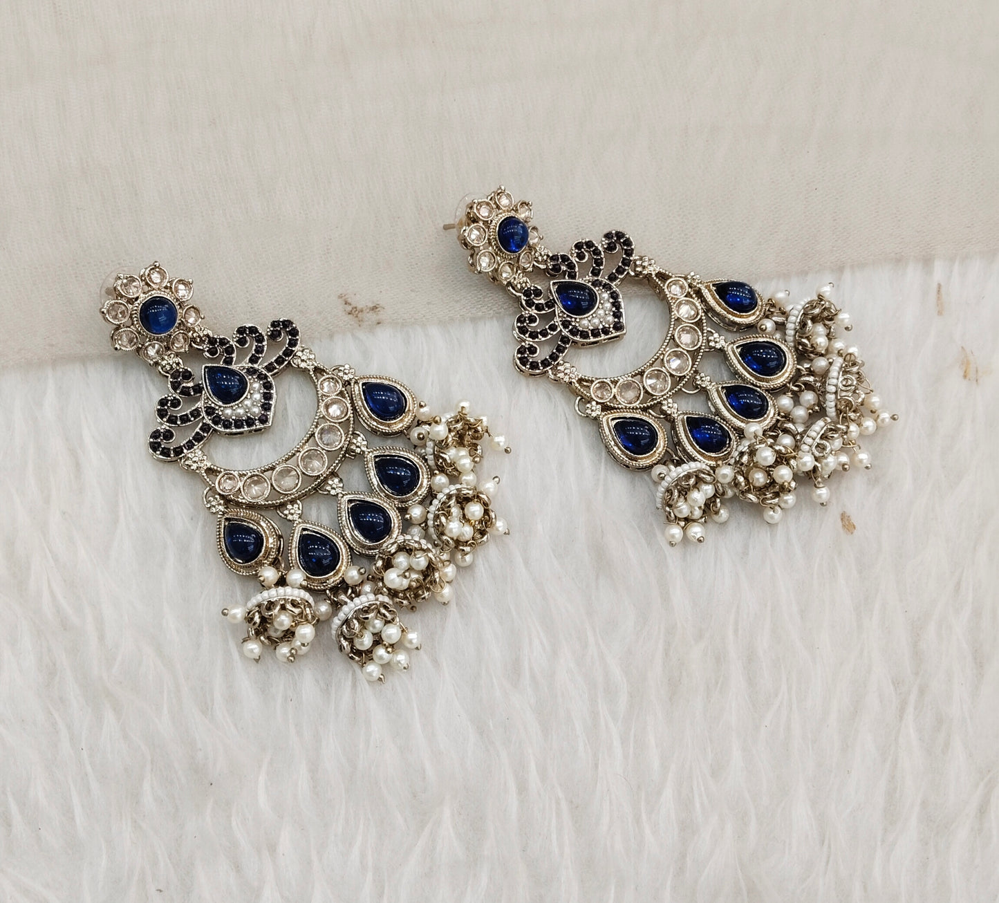 Blue Antique Gold Bollywood Mamber Earrings