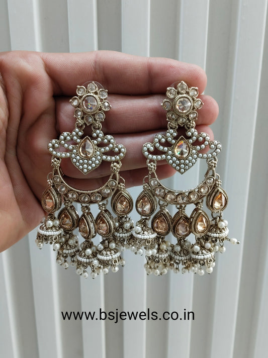 White Antique Gold Bollywood Mamber Earrings