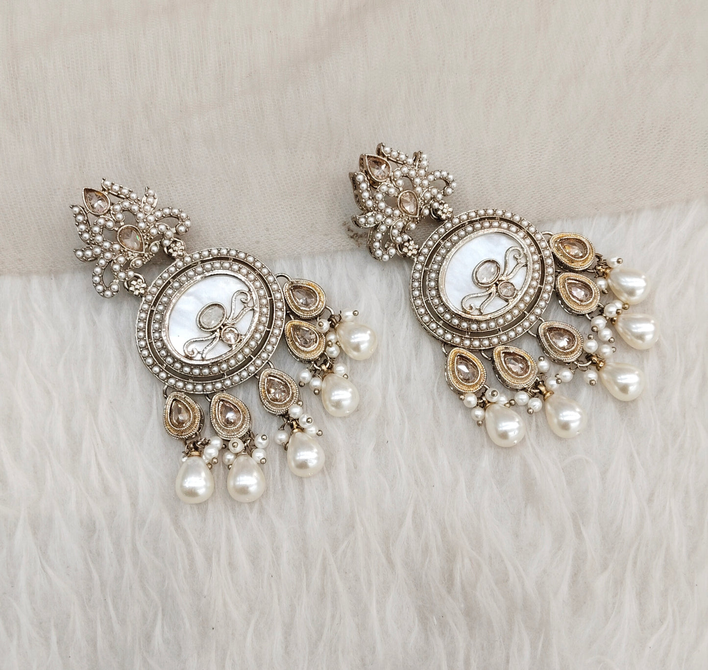 White Antique Gold Bollywood Sarpunch Earrings