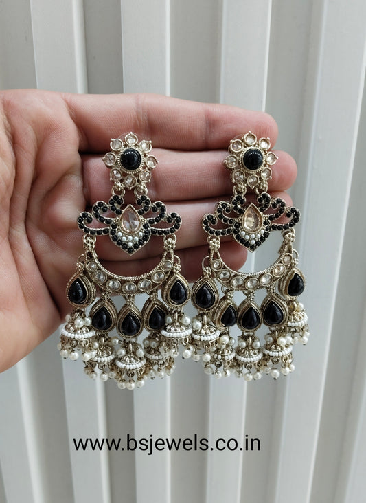Black Antique Gold Bollywood Mamber Earrings