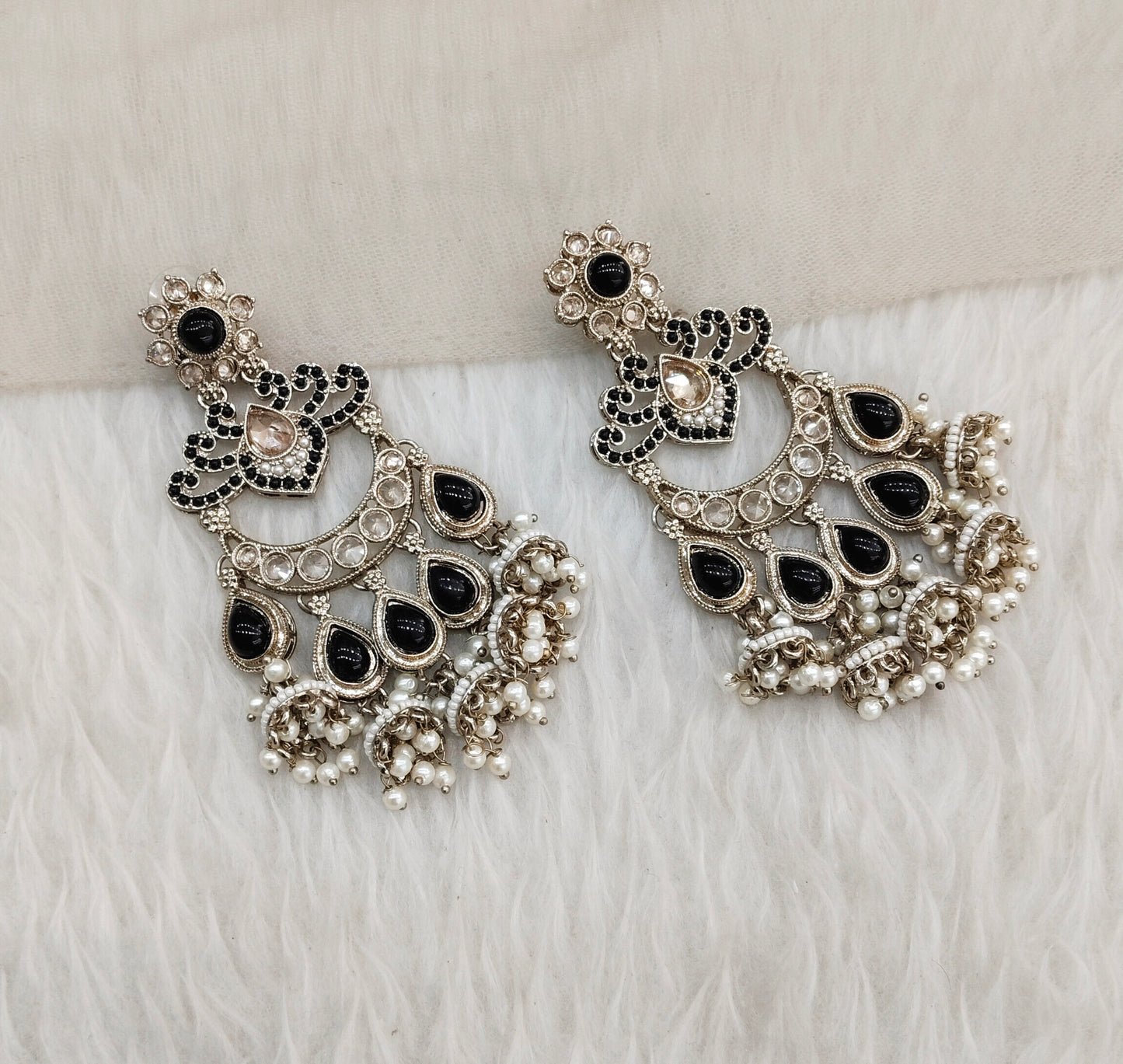 Black Antique Gold Bollywood Mamber Earrings
