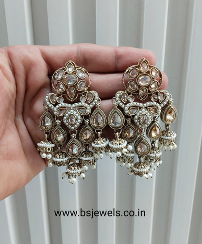 White Antique Gold Bollywood Sarpunch Earrings