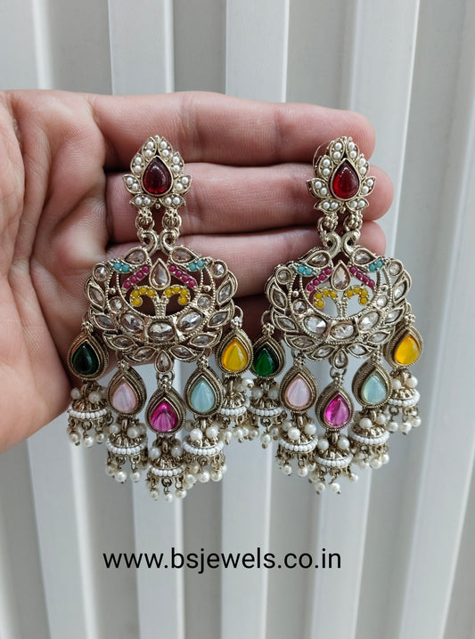 Multi Color Antique Gold Bollywood Sarpunch Earrings