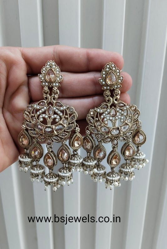 White Antique Gold Bollywood Sarpunch Earrings