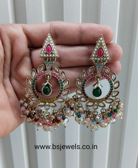 Multi Color Antique Gold Bollywood Sarpunch Earrings