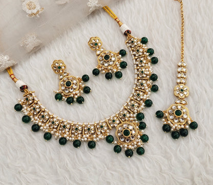 Green Gold Kundan Necklace Jewellery Surya Set