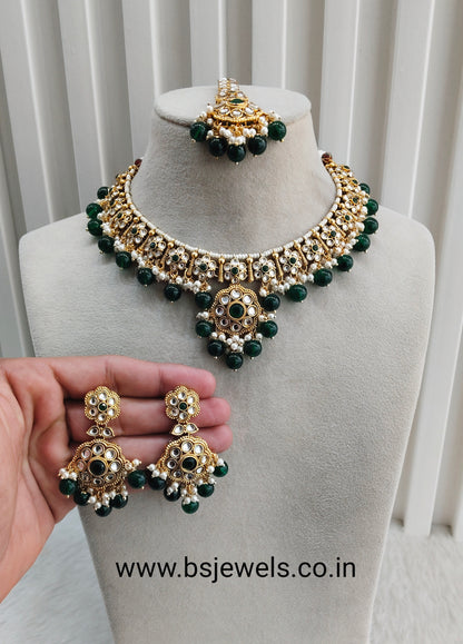 Green Gold Kundan Necklace Jewellery Surya Set