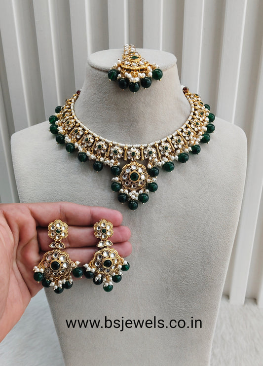 Green Gold Kundan Necklace Jewellery Surya Set