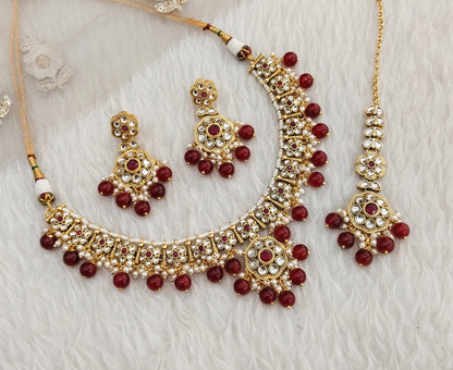 Ruby Gold Kundan Necklace Jewellery Surya Set
