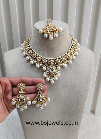 White Gold Kundan Necklace Jewellery Surya Set