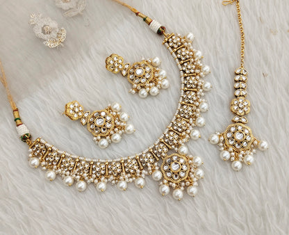 White Gold Kundan Necklace Jewellery Surya Set