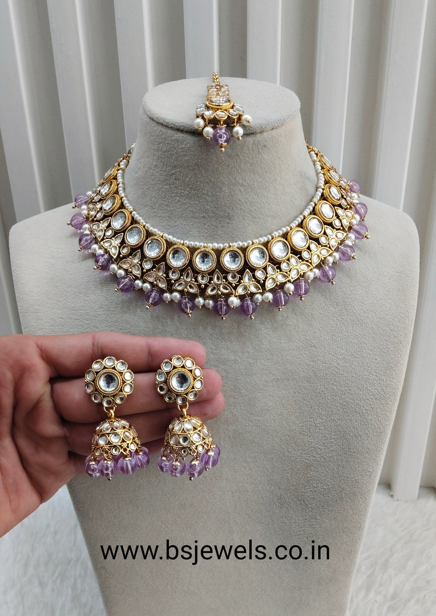 Lavender Gold Kundan Necklace Jewellery Ricky Set