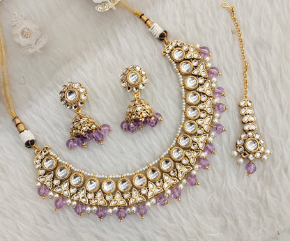 Lavender Gold Kundan Necklace Jewellery Ricky Set