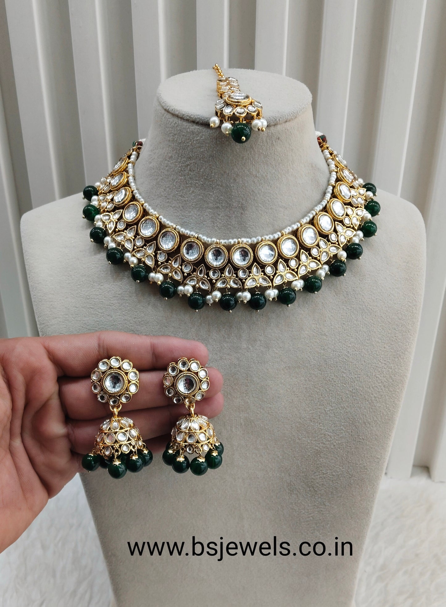 Green Gold Kundan Necklace Jewellery Ricky Set