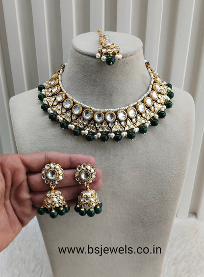 Green Gold Kundan Necklace Jewellery Ricky Set
